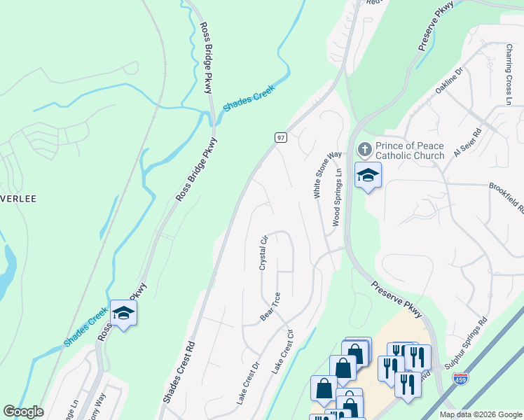 map of restaurants, bars, coffee shops, grocery stores, and more near 4608 Summit Cove in Hoover