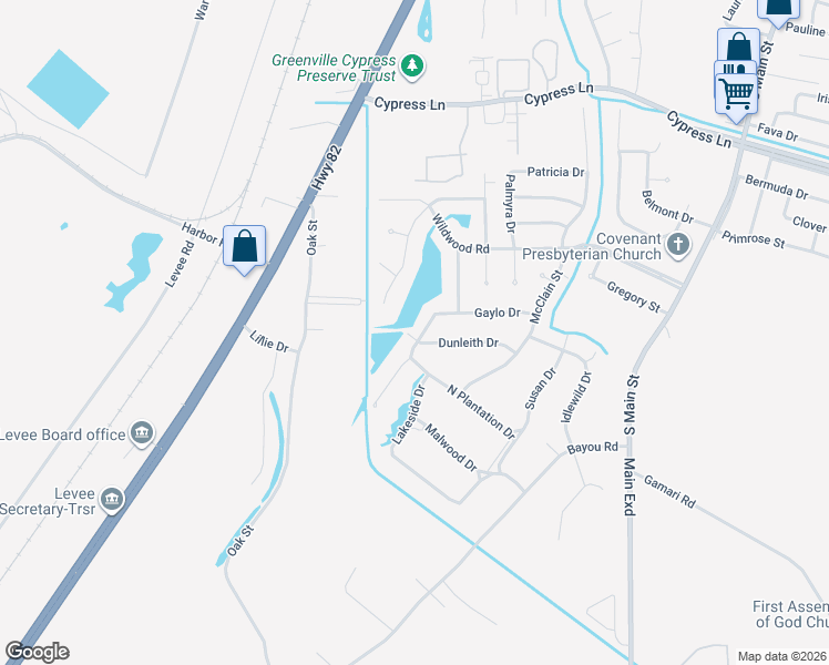 map of restaurants, bars, coffee shops, grocery stores, and more near 1975 Audubon Place in Greenville