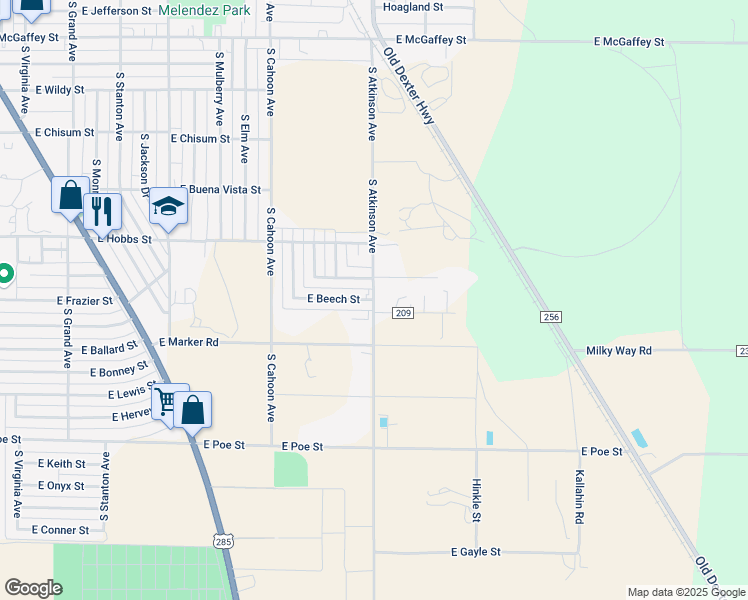 map of restaurants, bars, coffee shops, grocery stores, and more near 1301 East Beech Street in Roswell