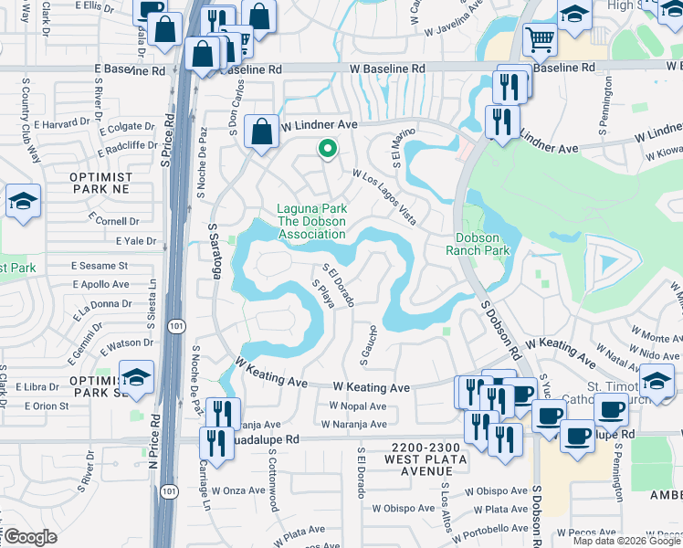 map of restaurants, bars, coffee shops, grocery stores, and more near 2430 South El Dorado in Mesa