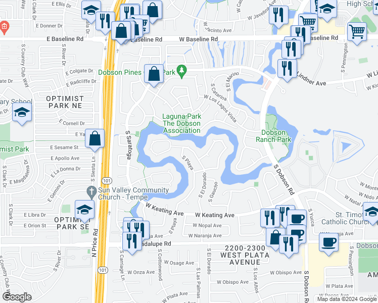 map of restaurants, bars, coffee shops, grocery stores, and more near 2430 South El Dorado in Mesa