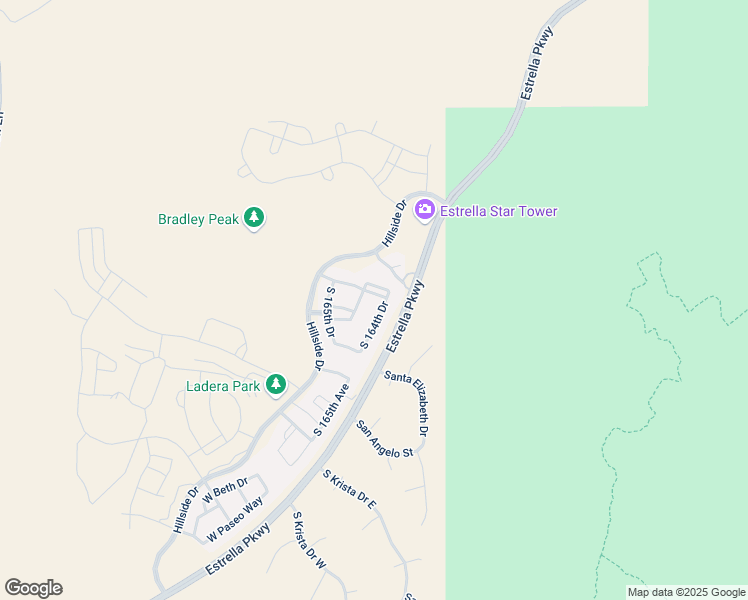 map of restaurants, bars, coffee shops, grocery stores, and more near 16459 West Desert Lane in Goodyear
