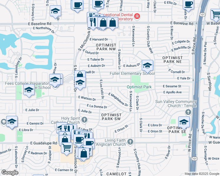 map of restaurants, bars, coffee shops, grocery stores, and more near 1897 East Sesame Street in Tempe