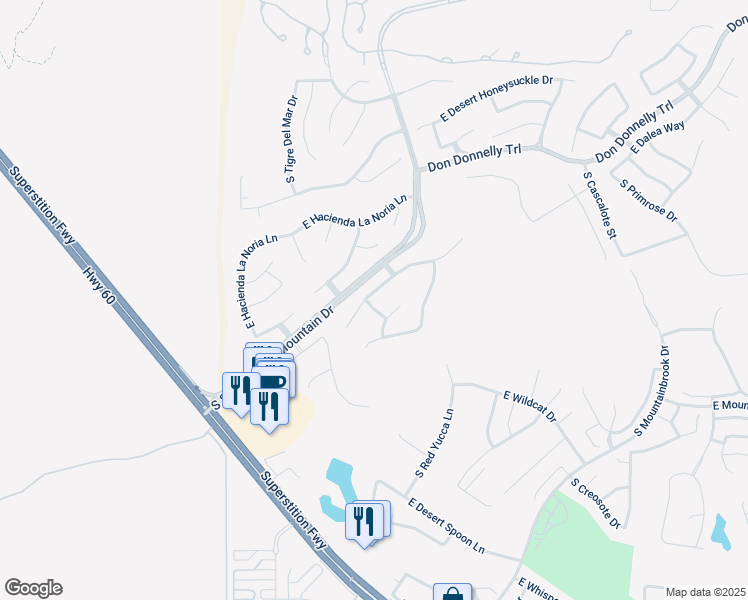 map of restaurants, bars, coffee shops, grocery stores, and more near 7041 East San Cristobal Way in Gold Canyon