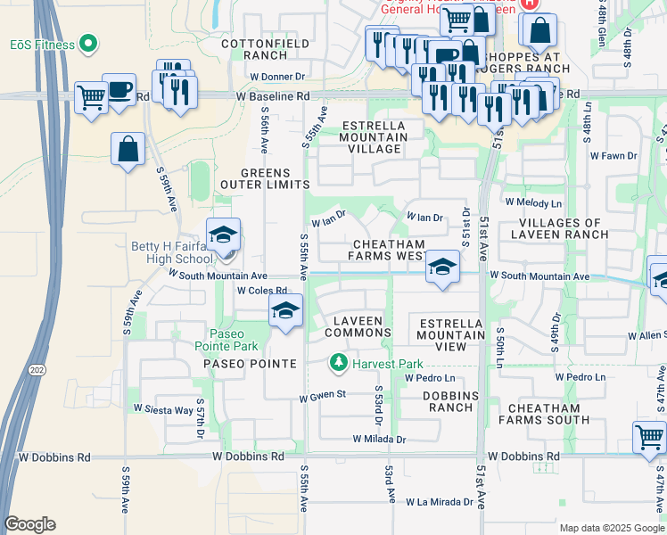 map of restaurants, bars, coffee shops, grocery stores, and more near 5421 West Magdalena Lane in Phoenix