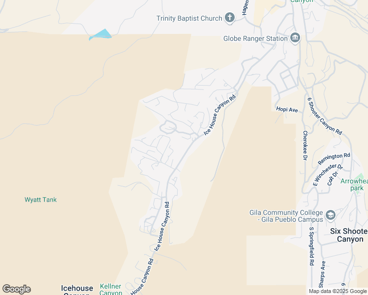 map of restaurants, bars, coffee shops, grocery stores, and more near 8150 Ice House Canyon Road in Globe