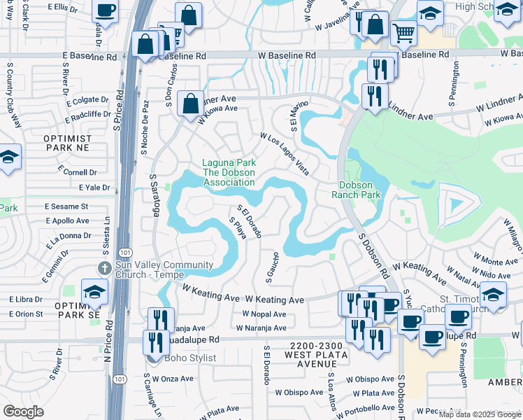 map of restaurants, bars, coffee shops, grocery stores, and more near 2442 South Catarina in Mesa