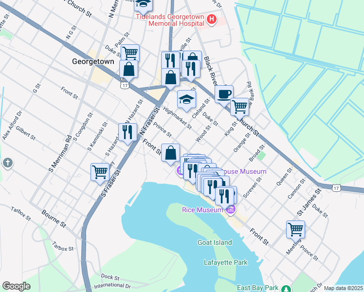 map of restaurants, bars, coffee shops, grocery stores, and more near 1117 Prince Street in Georgetown