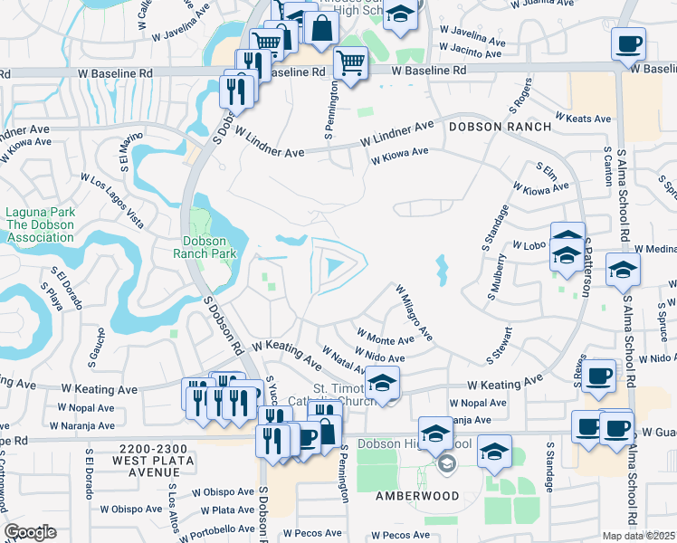 map of restaurants, bars, coffee shops, grocery stores, and more near 2524 South El Paradiso in Mesa