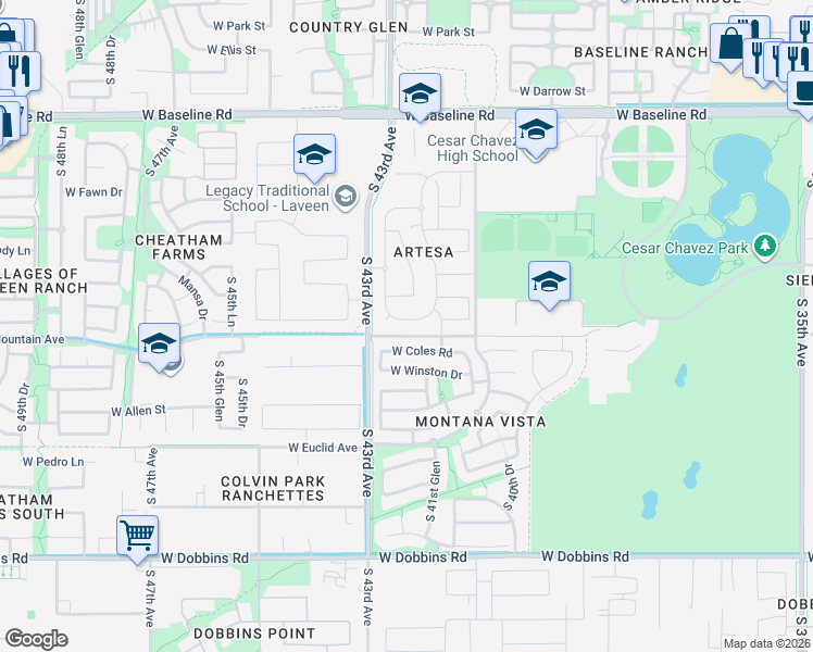 map of restaurants, bars, coffee shops, grocery stores, and more near 4225 West Magdalena Lane in Phoenix