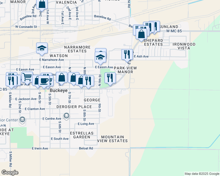 map of restaurants, bars, coffee shops, grocery stores, and more near 105 West MC 85 in Buckeye