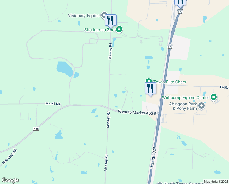 map of restaurants, bars, coffee shops, grocery stores, and more near 11138 Massey Road in Pilot Point