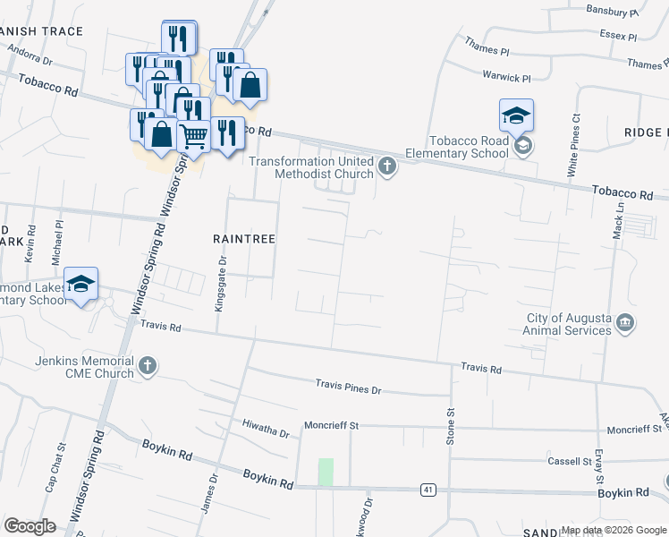 map of restaurants, bars, coffee shops, grocery stores, and more near 4141 Wallie Avenue in Augusta