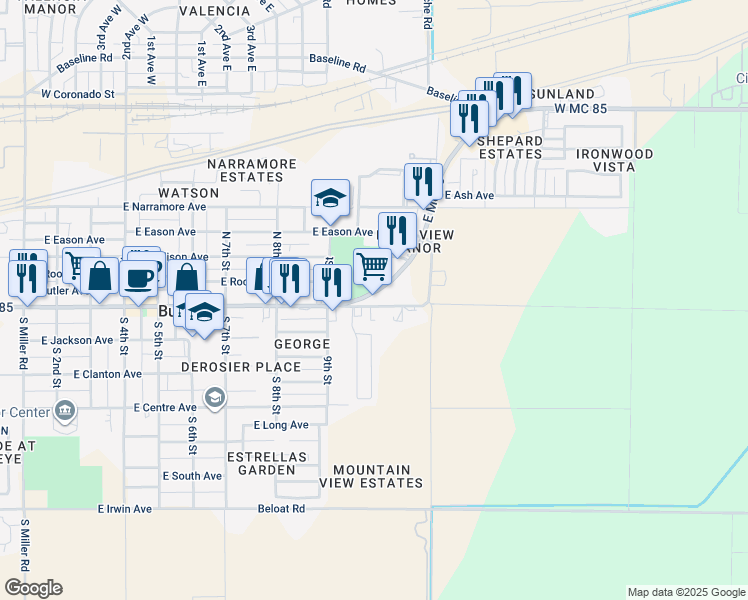map of restaurants, bars, coffee shops, grocery stores, and more near 105 West MC 85 in Buckeye