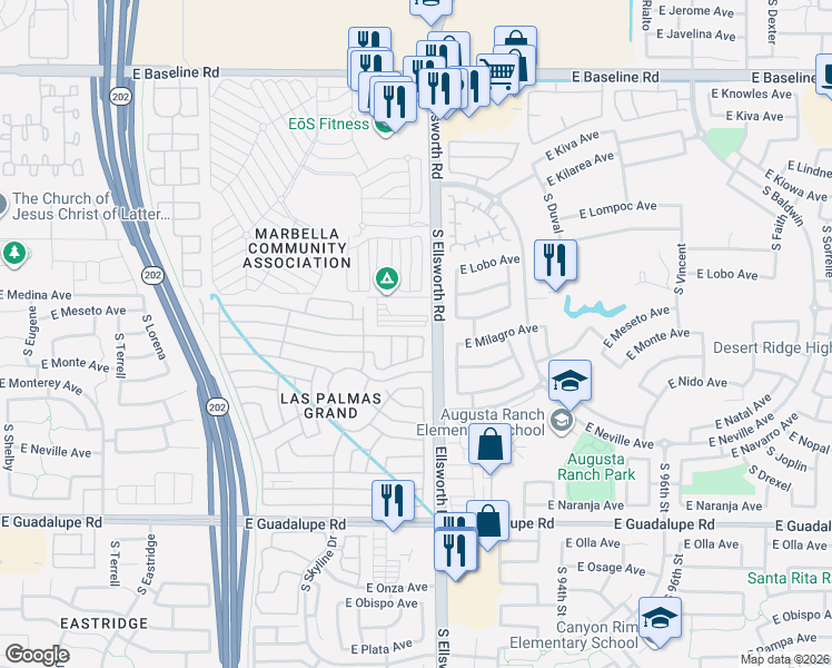 map of restaurants, bars, coffee shops, grocery stores, and more near 3rd St in Mesa