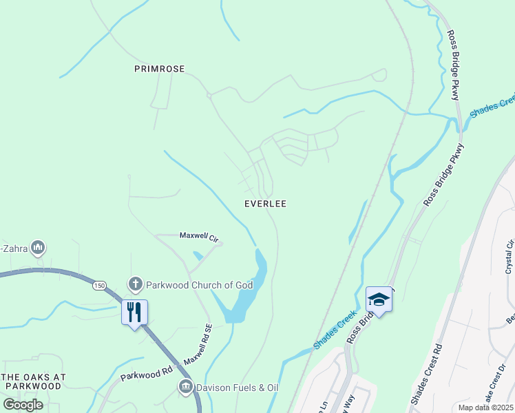 map of restaurants, bars, coffee shops, grocery stores, and more near 130 Maxwell Circle in Bessemer