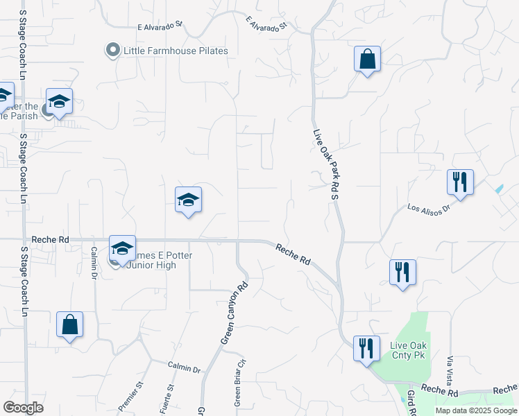 map of restaurants, bars, coffee shops, grocery stores, and more near 2150 Spring Flower Drive in Fallbrook