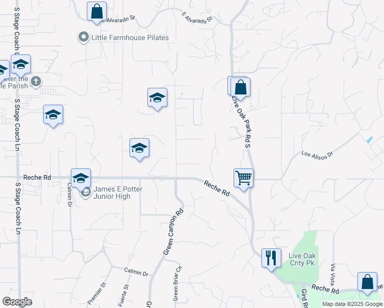 map of restaurants, bars, coffee shops, grocery stores, and more near 2150 Spring Flower Drive in Fallbrook