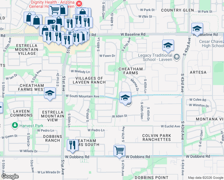 map of restaurants, bars, coffee shops, grocery stores, and more near 4803 West Magdalena Lane in Phoenix