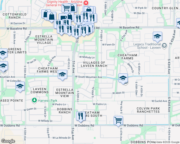 map of restaurants, bars, coffee shops, grocery stores, and more near 4919 West Magdalena Lane in Phoenix
