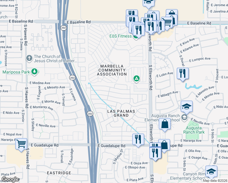 map of restaurants, bars, coffee shops, grocery stores, and more near 3rd Street in Mesa