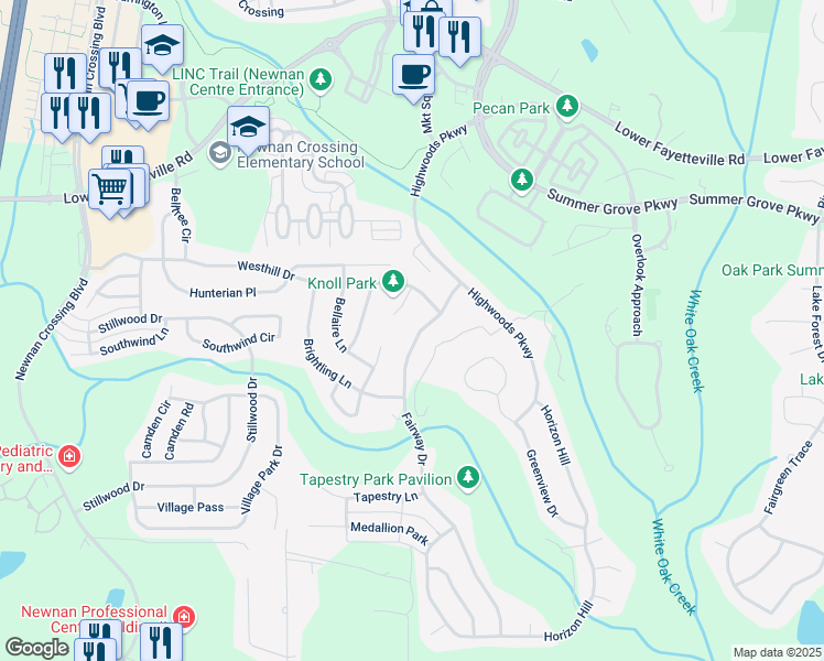 map of restaurants, bars, coffee shops, grocery stores, and more near 42 Fairway Drive in Newnan