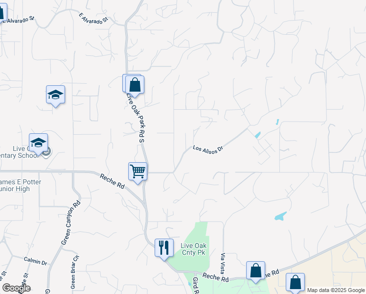 map of restaurants, bars, coffee shops, grocery stores, and more near 2740 Los Alisos Drive in Fallbrook