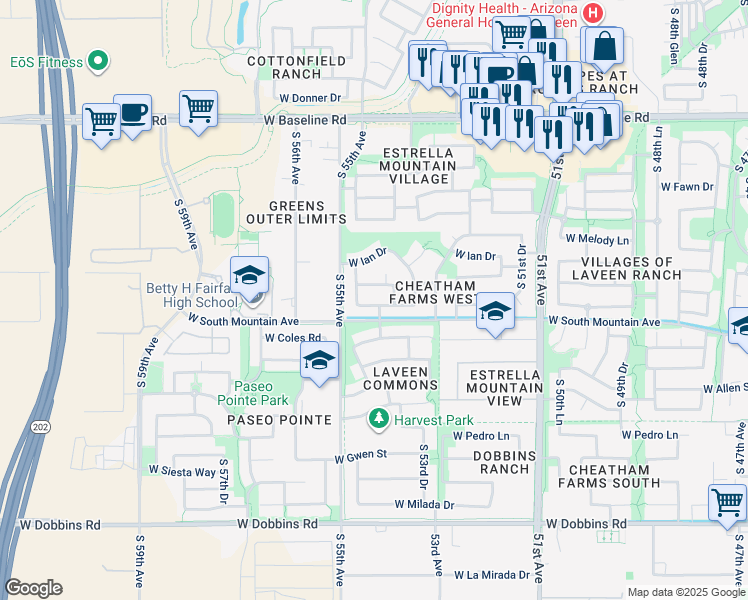 map of restaurants, bars, coffee shops, grocery stores, and more near 5421 West Magdalena Lane in Phoenix