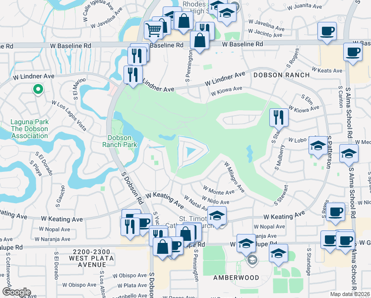 map of restaurants, bars, coffee shops, grocery stores, and more near 2524 South El Paradiso in Mesa