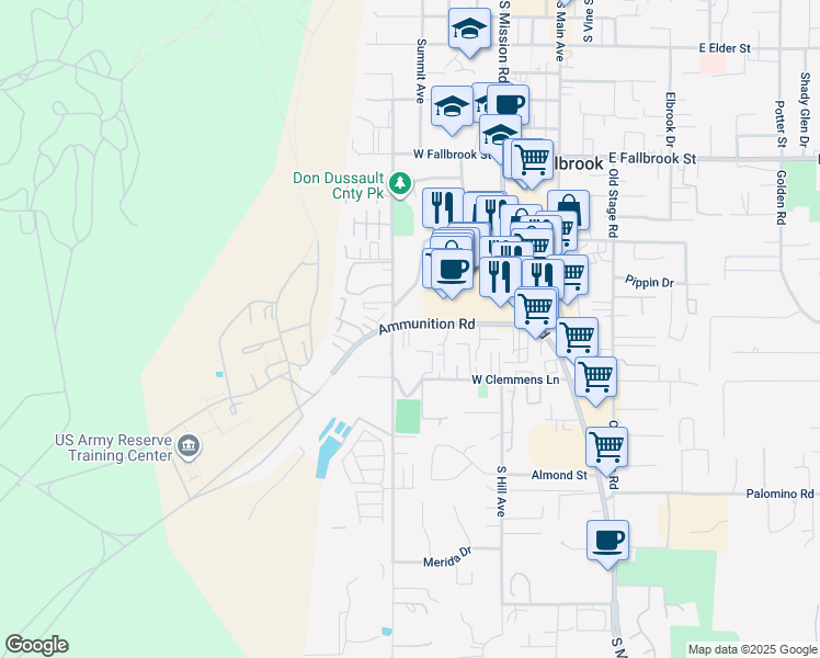 map of restaurants, bars, coffee shops, grocery stores, and more near in Fallbrook