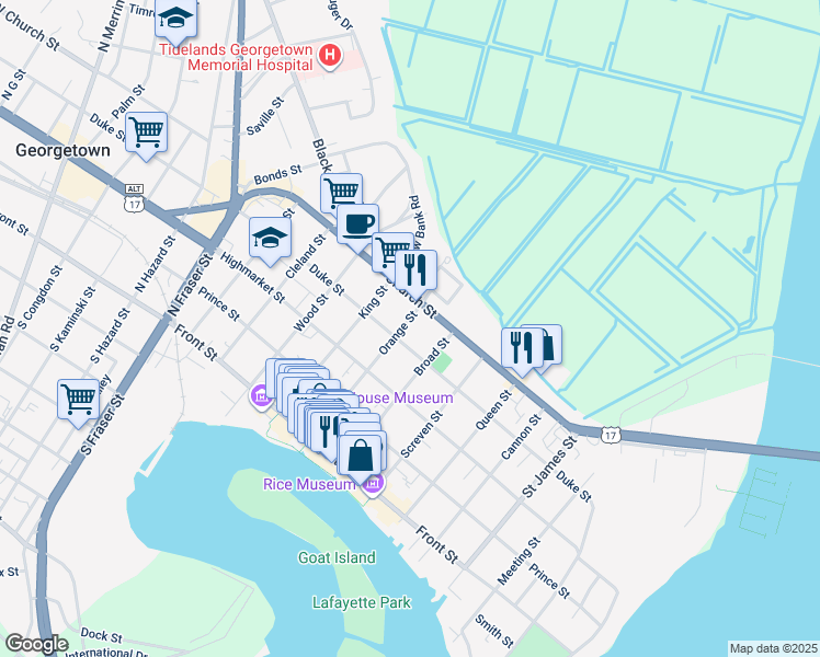 map of restaurants, bars, coffee shops, grocery stores, and more near 817 Duke Street in Georgetown