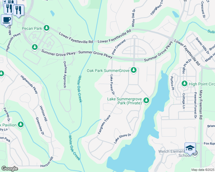 map of restaurants, bars, coffee shops, grocery stores, and more near 12 Rollingbrook Vista in Newnan