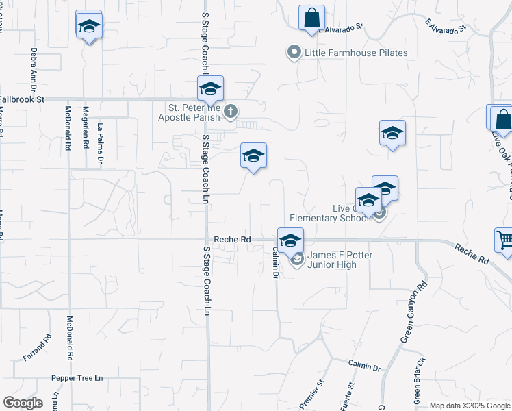 map of restaurants, bars, coffee shops, grocery stores, and more near 720 Ronica Way in Fallbrook