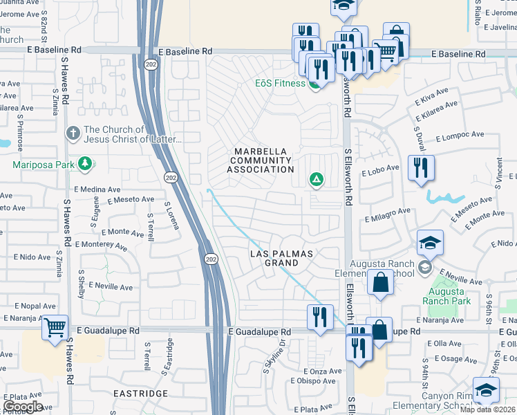 map of restaurants, bars, coffee shops, grocery stores, and more near Inverness in Mesa