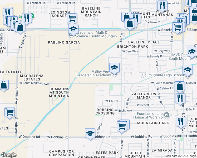 map of restaurants, bars, coffee shops, grocery stores, and more near 1010 West South Mountain Avenue in Phoenix