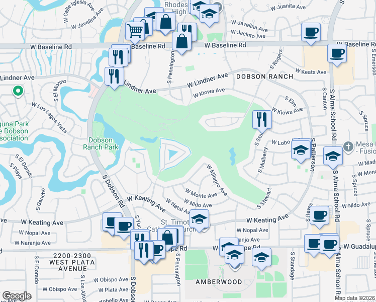 map of restaurants, bars, coffee shops, grocery stores, and more near 2624 South El Paradiso in Mesa