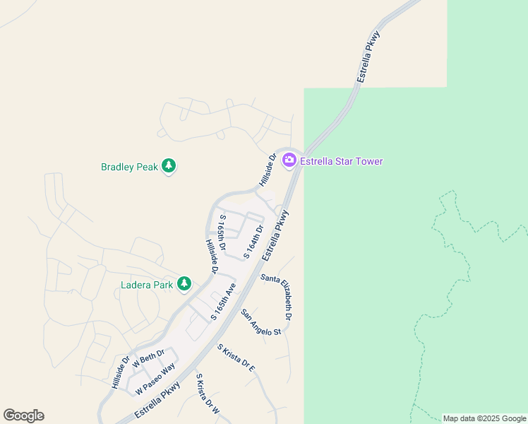 map of restaurants, bars, coffee shops, grocery stores, and more near 16459 West Desert Lane in Goodyear