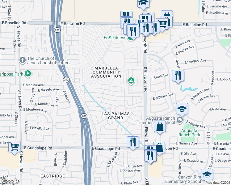 map of restaurants, bars, coffee shops, grocery stores, and more near 3rd Street in Mesa