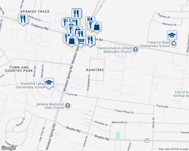 map of restaurants, bars, coffee shops, grocery stores, and more near 3716 Tahitian Trail in Hephzibah