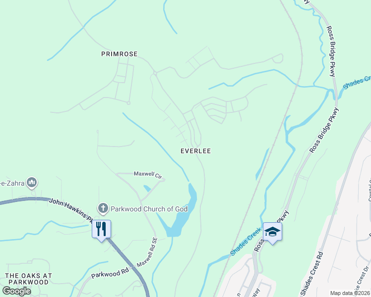 map of restaurants, bars, coffee shops, grocery stores, and more near 156 Maxwell Circle in Bessemer