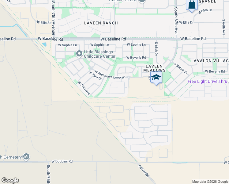 map of restaurants, bars, coffee shops, grocery stores, and more near 7044 West Alicia Drive in Phoenix