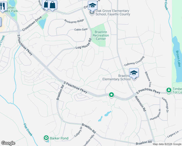 map of restaurants, bars, coffee shops, grocery stores, and more near 258 Claridge Curve in Peachtree City