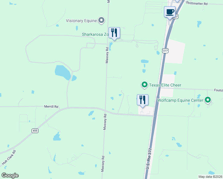 map of restaurants, bars, coffee shops, grocery stores, and more near 11138 Massey Road in Pilot Point