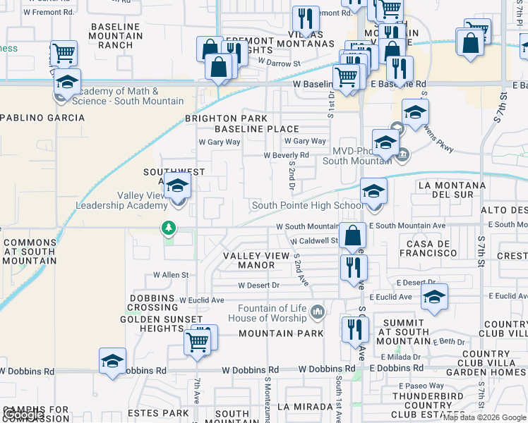 map of restaurants, bars, coffee shops, grocery stores, and more near 8205 South 4th Avenue in Phoenix