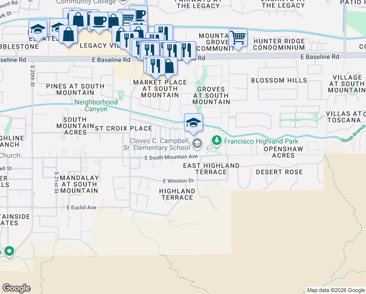 map of restaurants, bars, coffee shops, grocery stores, and more near 8202 South 26th Street in Phoenix