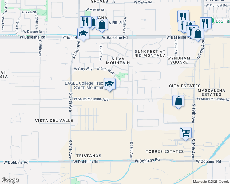 map of restaurants, bars, coffee shops, grocery stores, and more near South 24th Avenue in Phoenix