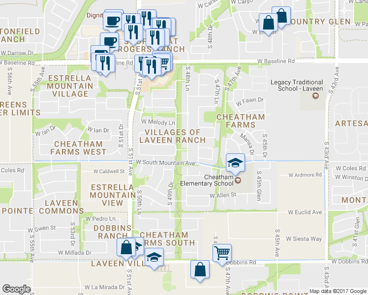 map of restaurants, bars, coffee shops, grocery stores, and more near 8220 South 48th Lane in Phoenix