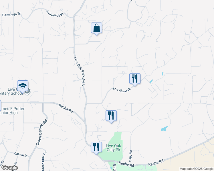 map of restaurants, bars, coffee shops, grocery stores, and more near 2740 Los Alisos Drive in Fallbrook