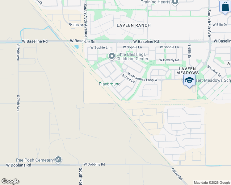 map of restaurants, bars, coffee shops, grocery stores, and more near 8232 South 74th Avenue in Phoenix