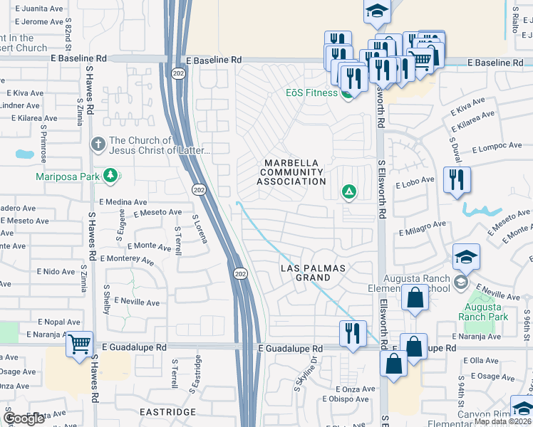 map of restaurants, bars, coffee shops, grocery stores, and more near 19th Avenue in Mesa
